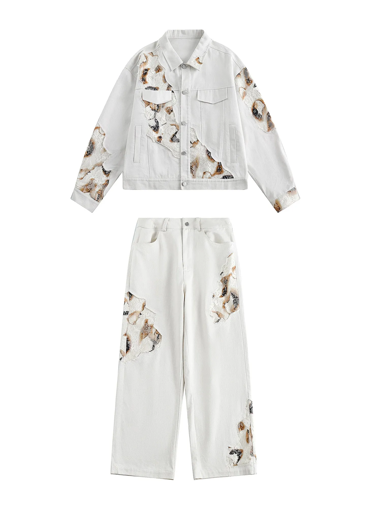 Thesupermade American Retro Lace Patchwork Jeans sold by Thesupermade product image thumbnail 3