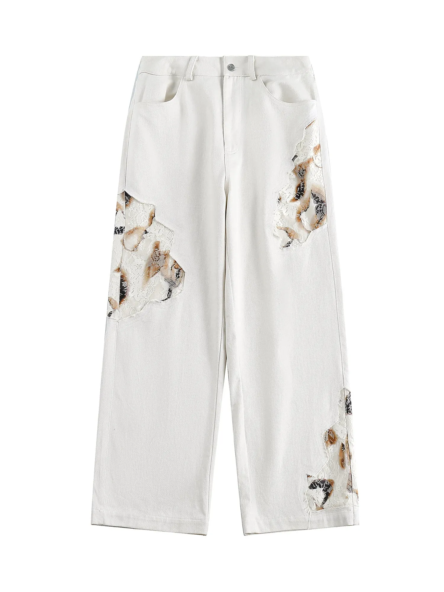 Thesupermade American Retro Lace Patchwork Jeans sold by Thesupermade