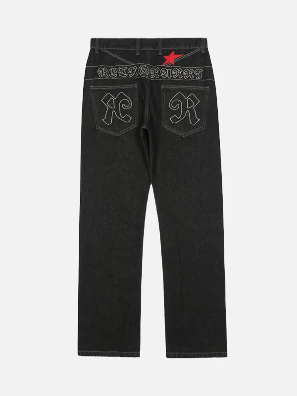 Thesupermade American Letters Embroidered Straight Jeans -1571 sold by Thesupermade