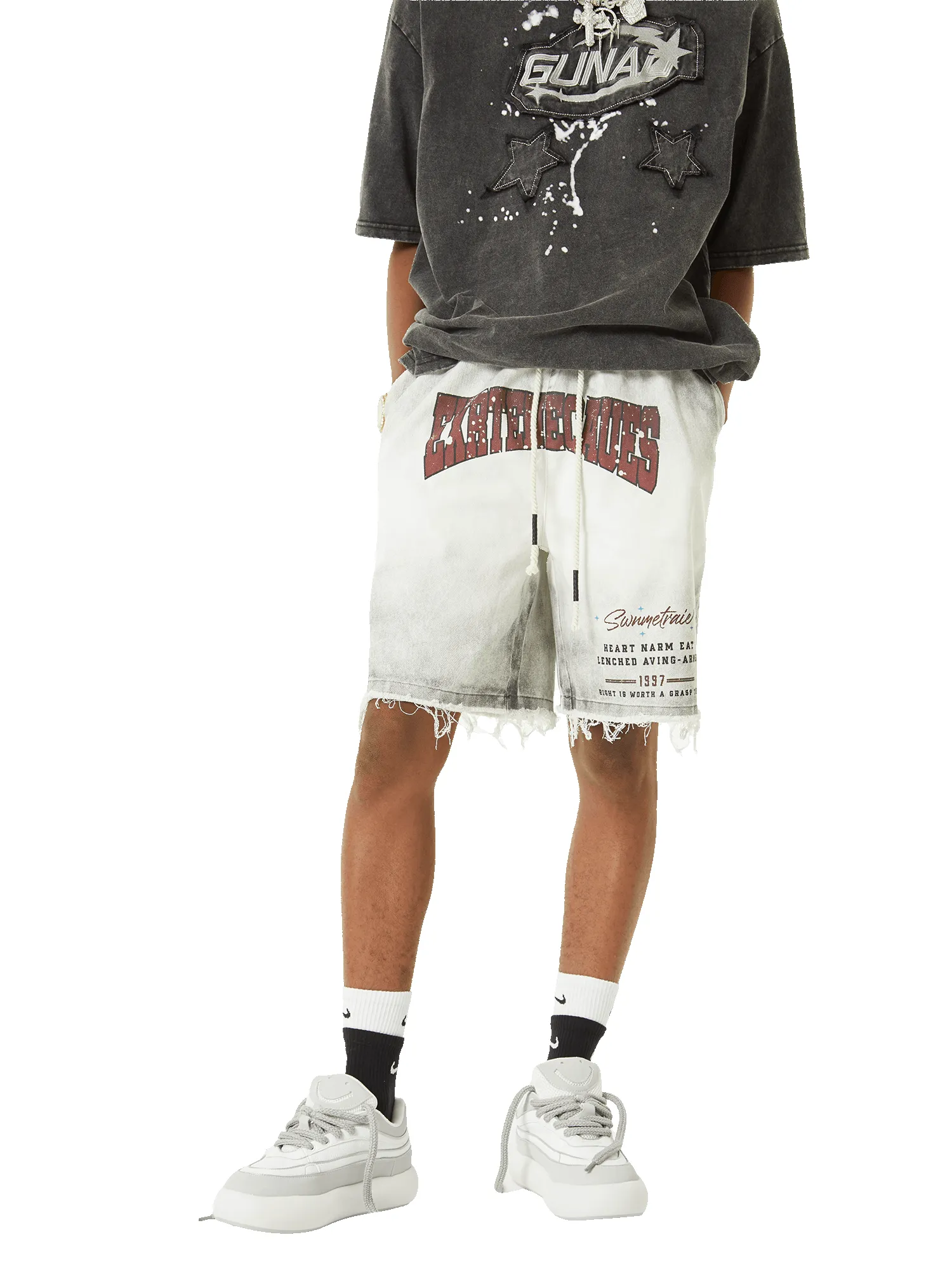 Thesupermade American Retro Spray Paint Distressed Letter Print Shorts sold by Thesupermade product image thumbnail 2