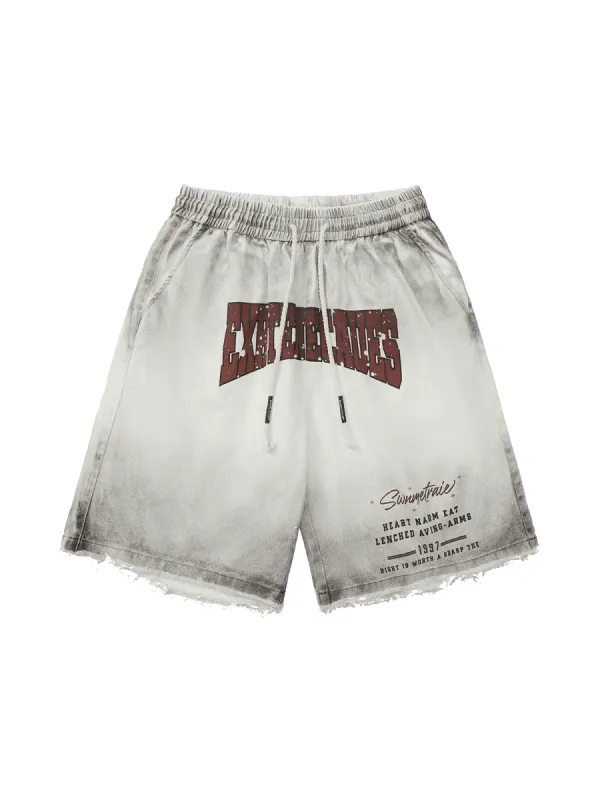 Thesupermade American Retro Spray Paint Distressed Letter Print Shorts sold by Thesupermade