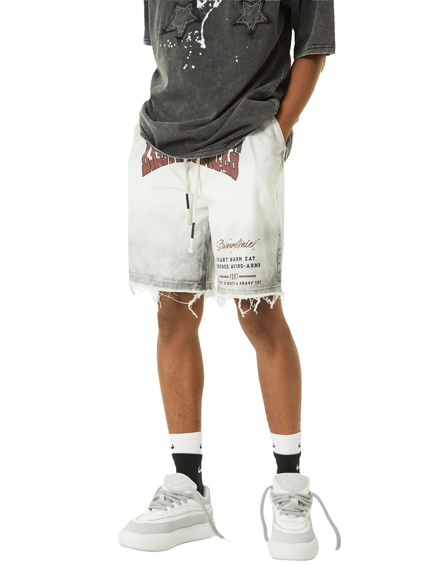 Thesupermade American Retro Spray Paint Distressed Letter Print Shorts sold by Thesupermade product image thumbnail 5