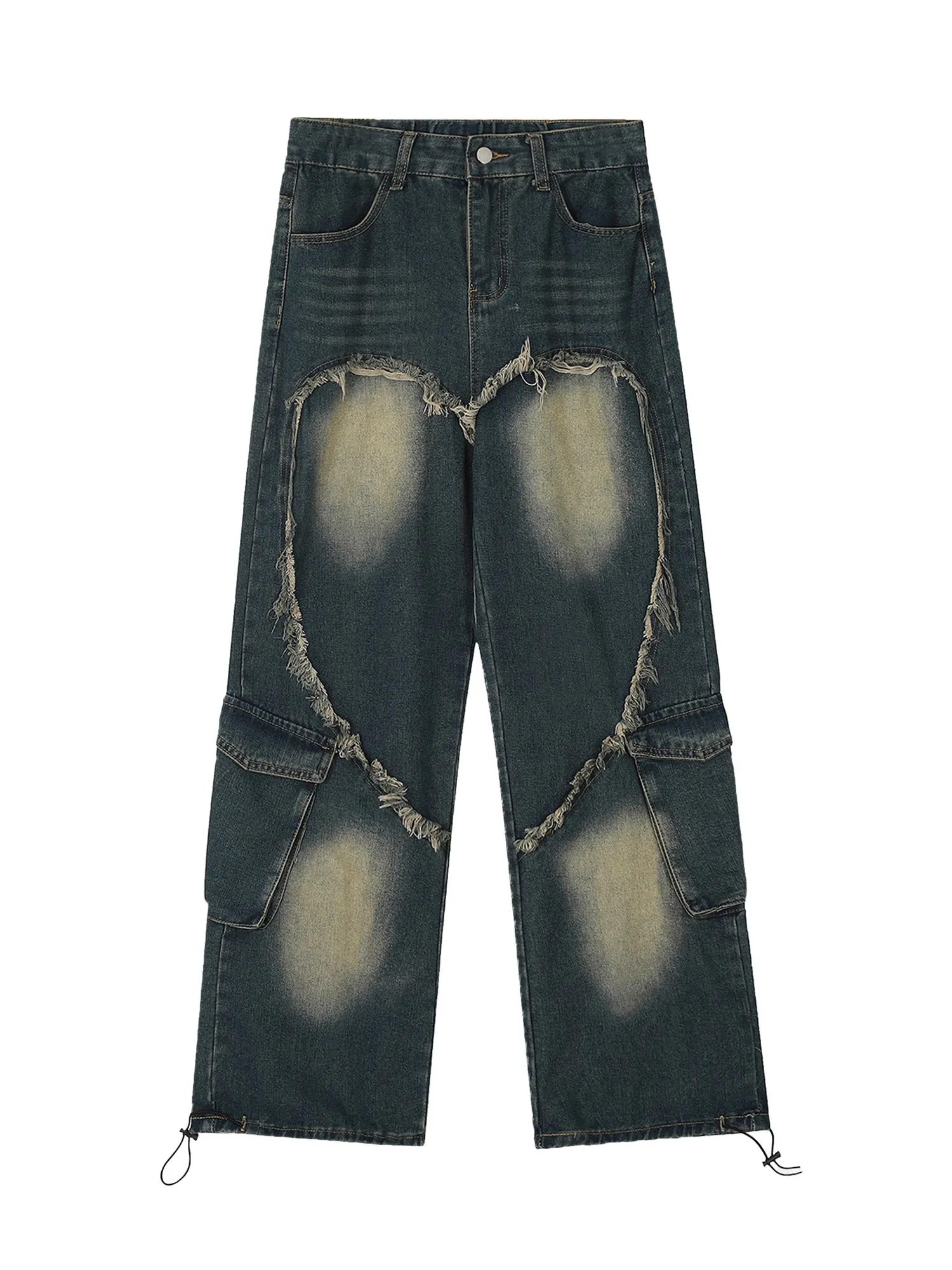 Thesupermade American Style Washed Distressed Heart Fur Jeans sold by Thesupermade
