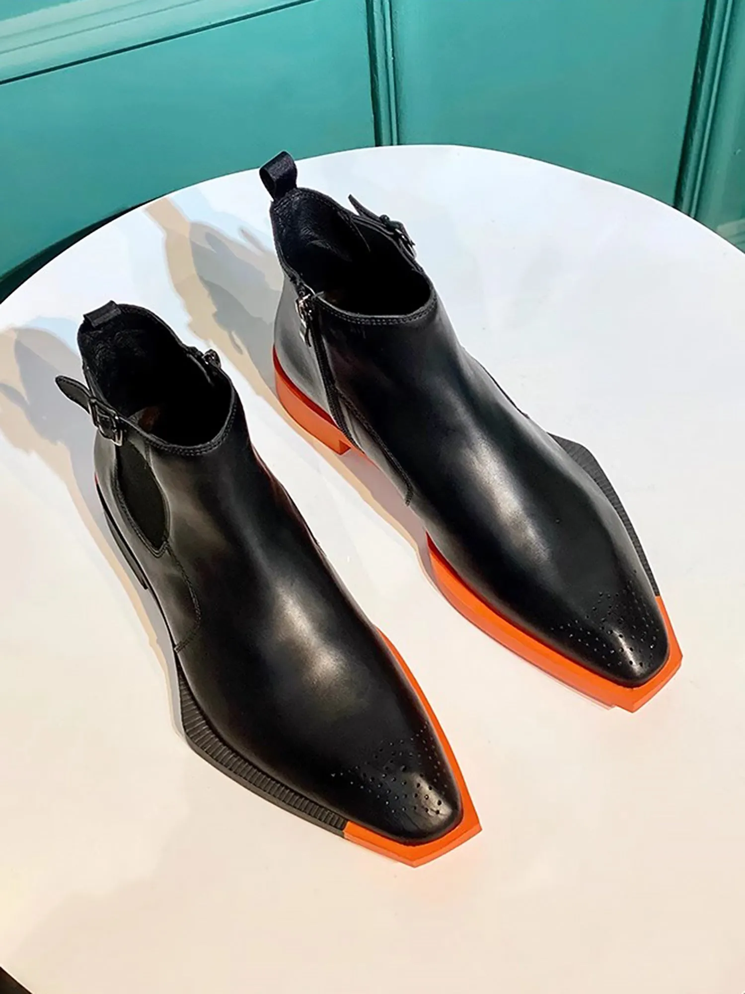 Shaped Square Toe Cowhide Elastic Chelsea Boots sold by Thesupermade product image thumbnail 5