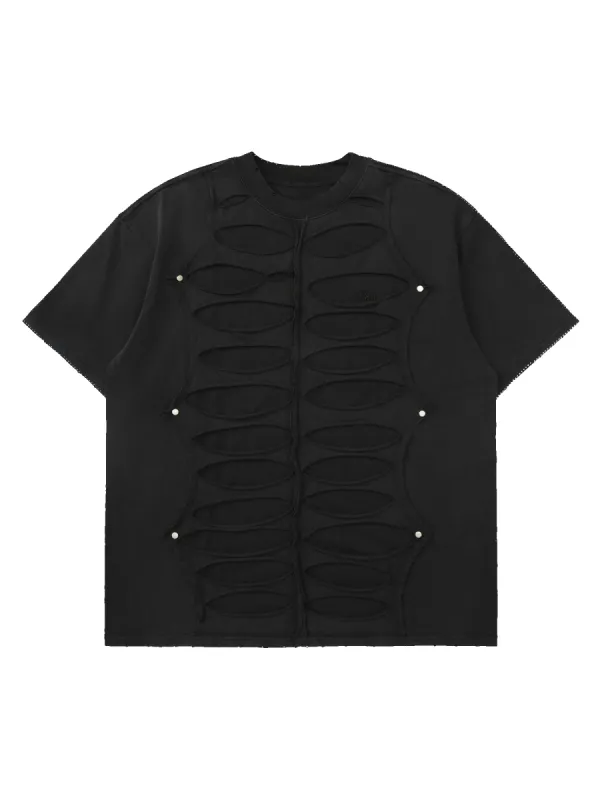 Thesupermade Skull Stitched Washed Street Rap T-shirt sold by Thesupermade