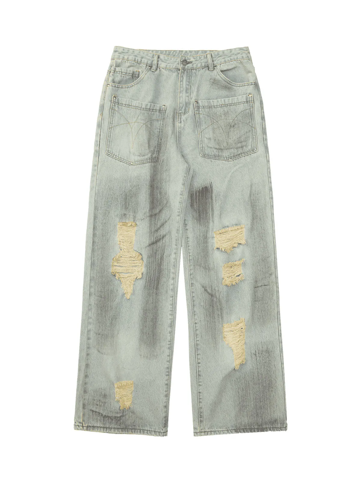 Thesupermade Retro Washed Reverse Design Hip-Hop Jeans sold by Thesupermade