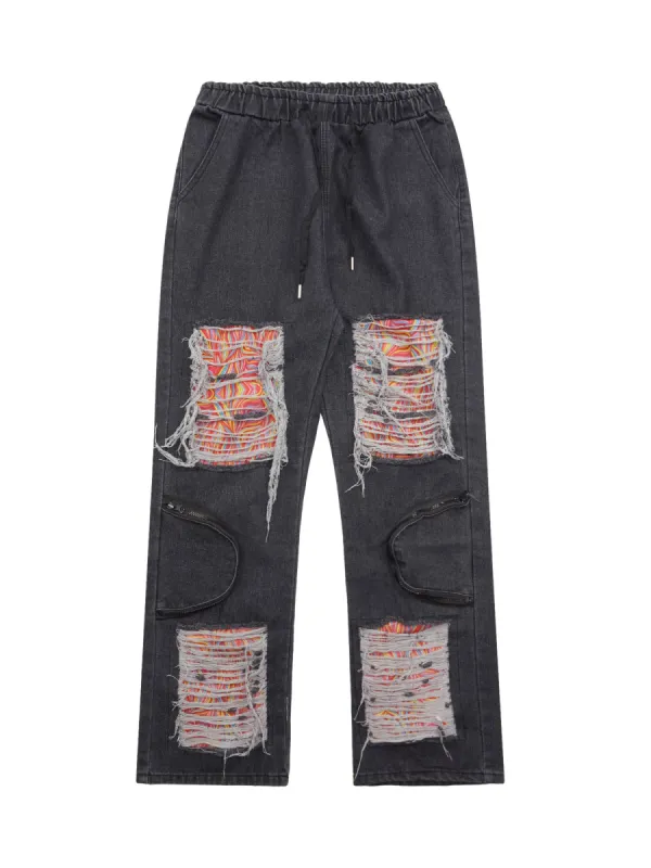 Thesupermade High Street Hip Hop Ripped Patch Jeans sold by Thesupermade