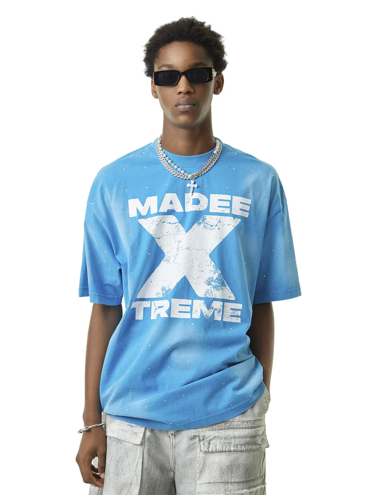 Thesupermade Retro Crystal Letter T-shirt sold by Thesupermade
