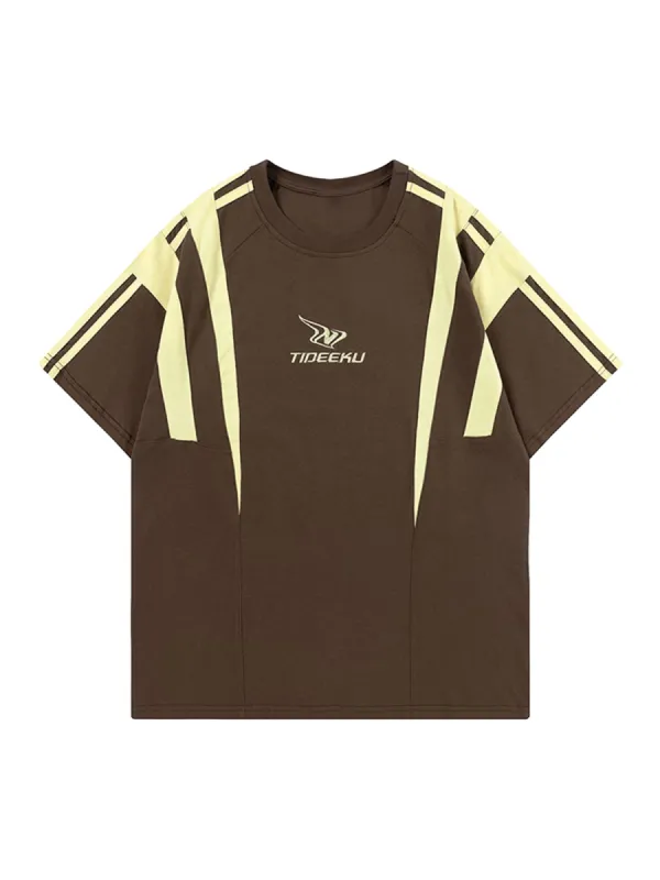 Thesupermade American Retro Contrast Color T-shirt sold by Thesupermade