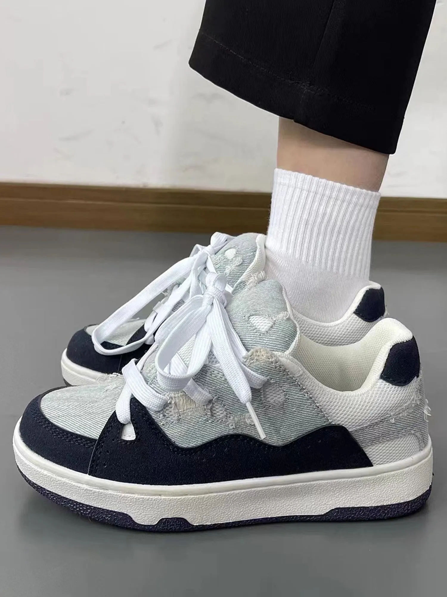 Washed Denim Ripped Distressed Bread Sneakers sold by Thesupermade product image thumbnail 4