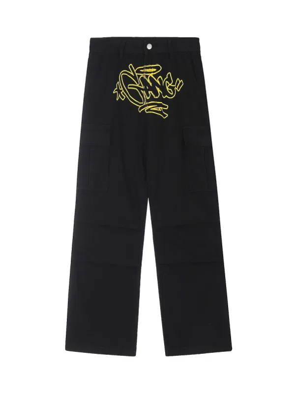 High Street Multi-pocket Star Letter Printed Denim Work Jeans sold by Thesupermade