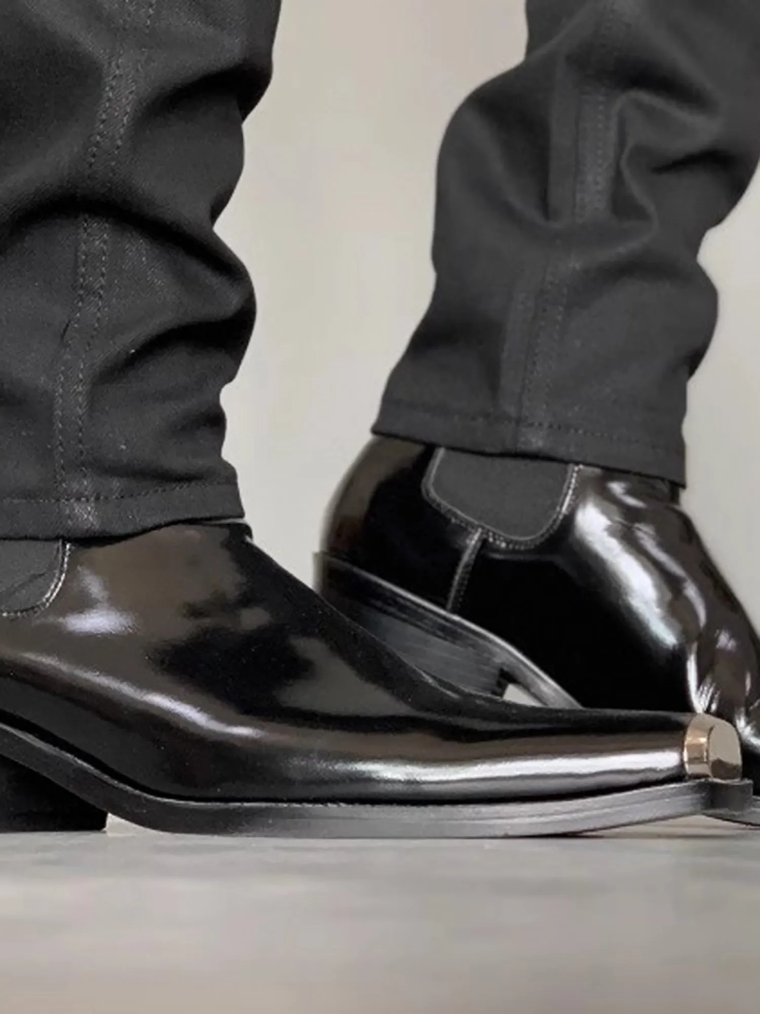 Trendy Square Toe Iron Toe Shiny British Chelsea Boots sold by Thesupermade product image thumbnail 4