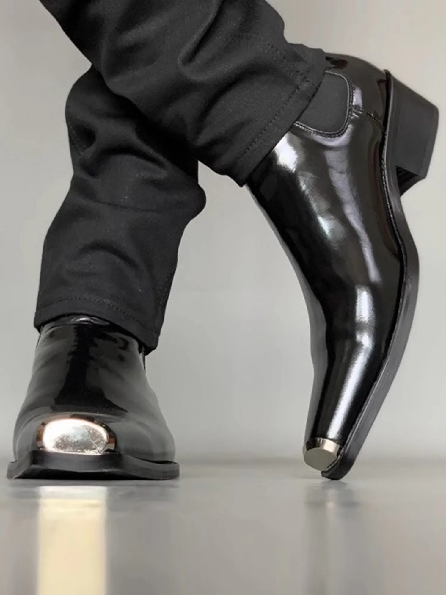 Trendy Square Toe Iron Toe Shiny British Chelsea Boots sold by Thesupermade product image thumbnail 2