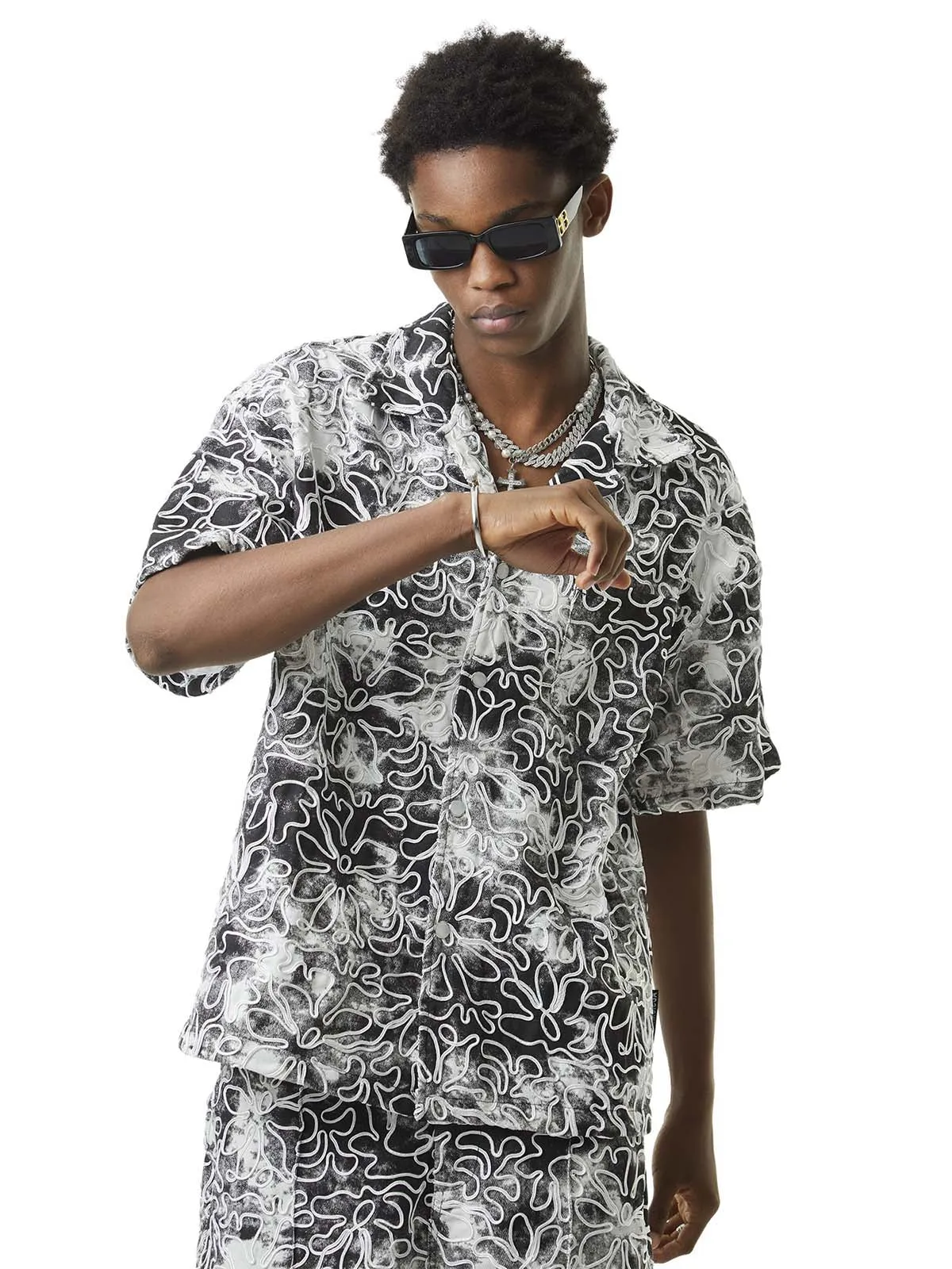 Thesupermade Ink Tie-dye Floral Hip-hop Short-sleeved Shirt sold by Thesupermade