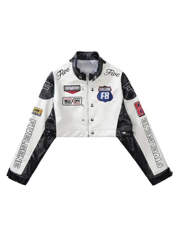 Thesupermade Badge Short PU Leather Racing Jacket - 1631 sold by Thesupermade