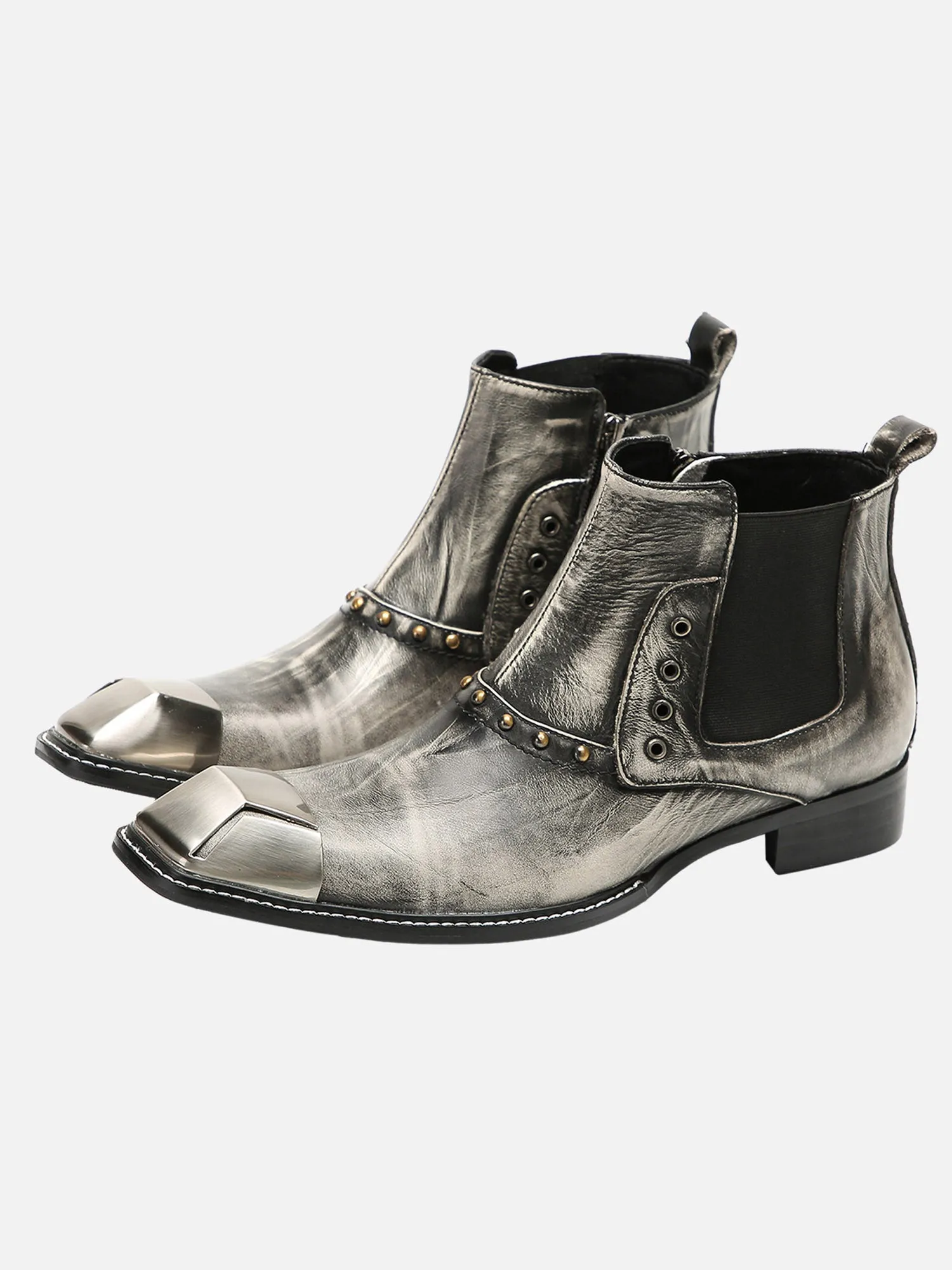 Cowhide Square Toe British Bbrogue Engraved Chelsea Boots sold by Thesupermade