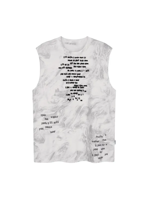 Vintage Batik Ink Letter Print Cut Sleeve Vest sold by Thesupermade