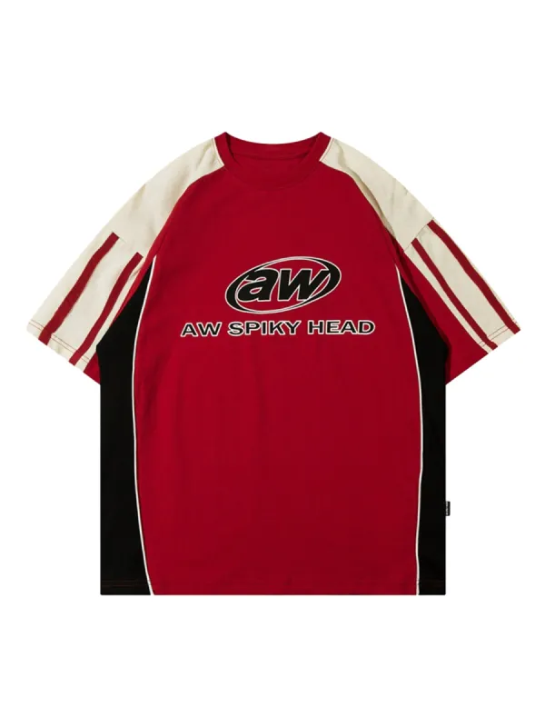 Color-Blocked Strip Racing T-shirt - 2076 sold by Thesupermade