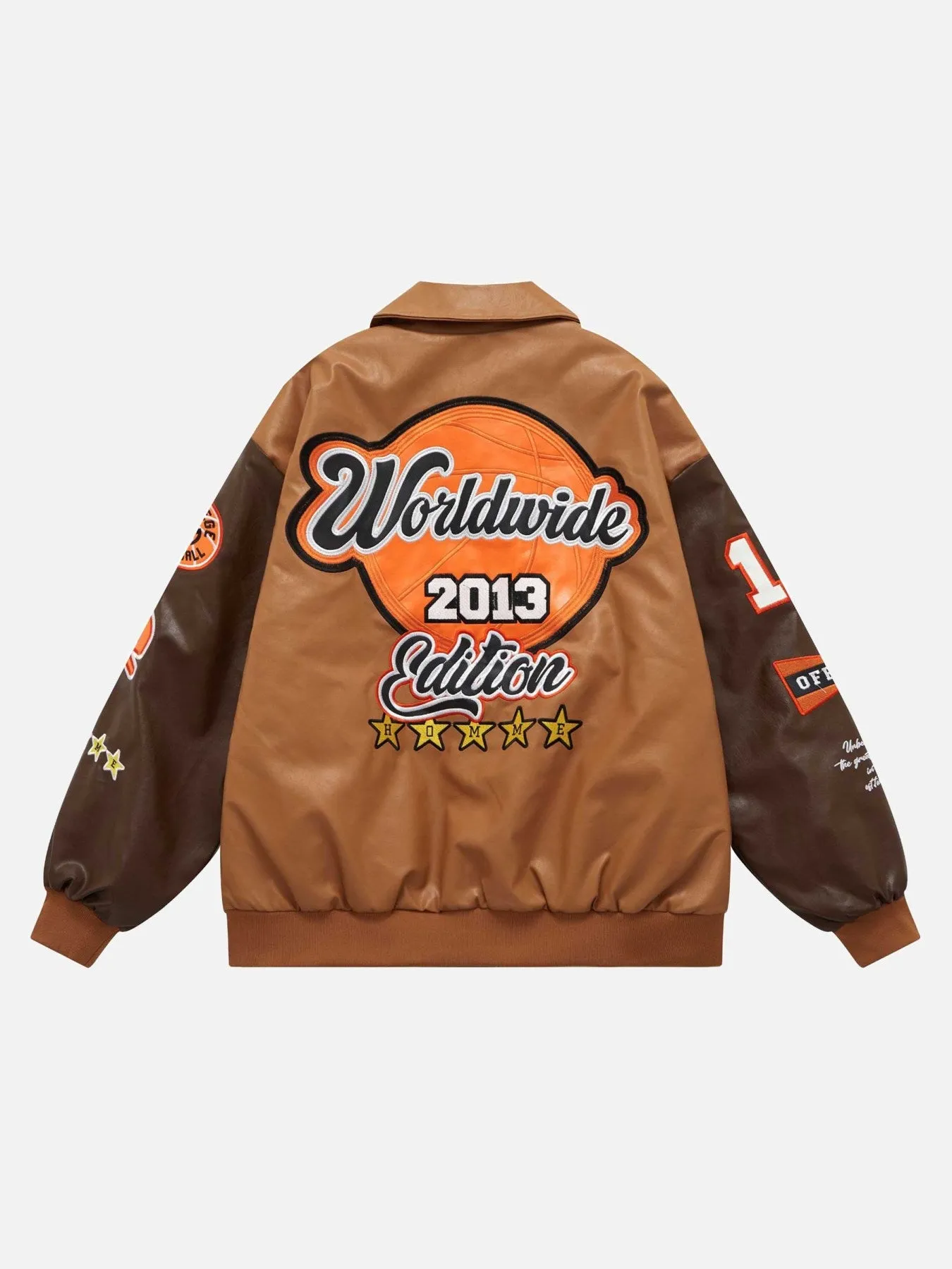 Thesupermade PU Leather Patchwork Embroidered Loose Jacket sold by Thesupermade product image thumbnail 4