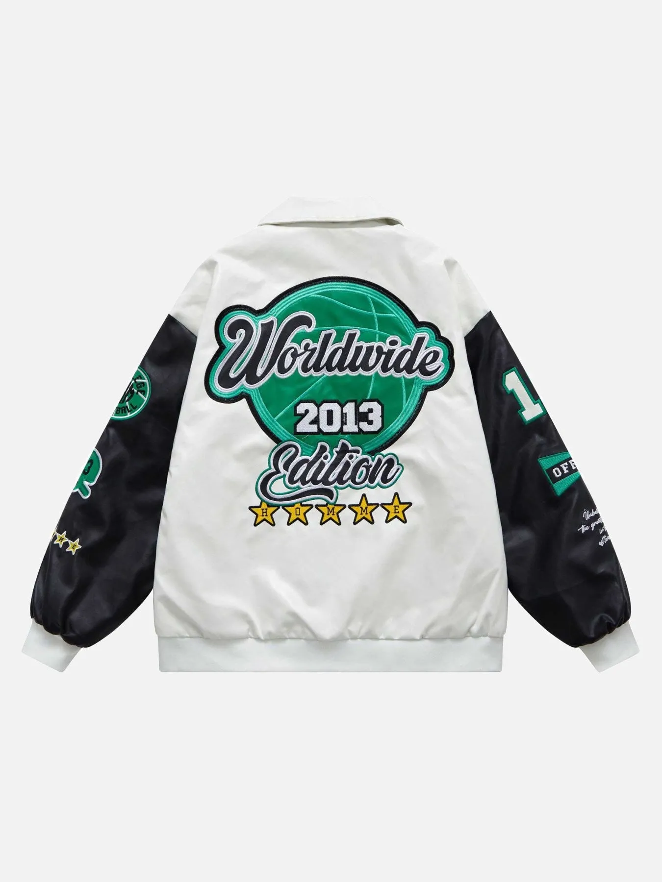 Thesupermade PU Leather Patchwork Embroidered Loose Jacket sold by Thesupermade product image thumbnail 3