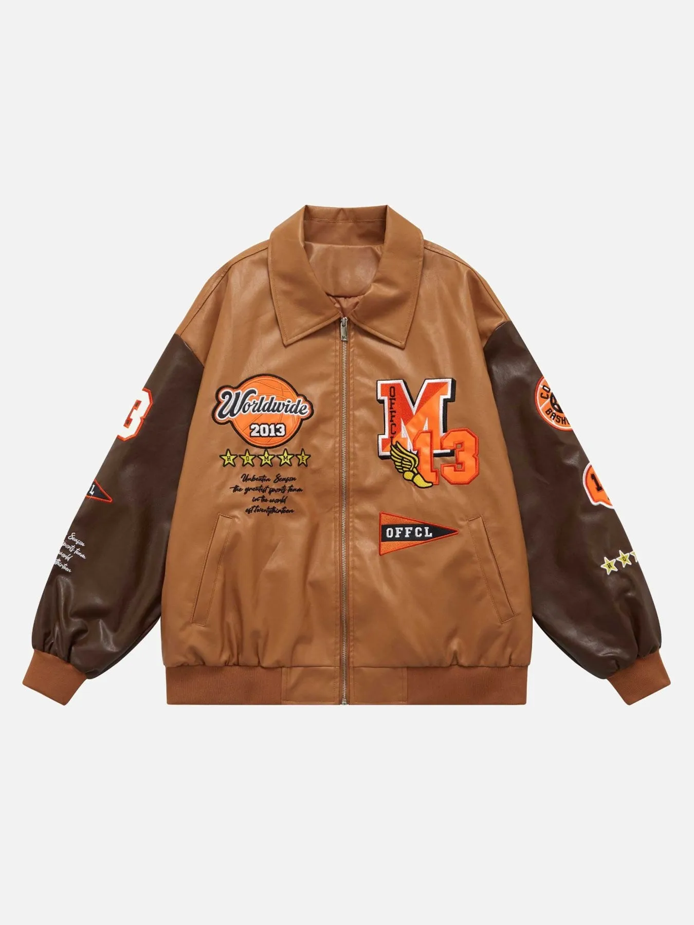 Thesupermade PU Leather Patchwork Embroidered Loose Jacket sold by Thesupermade