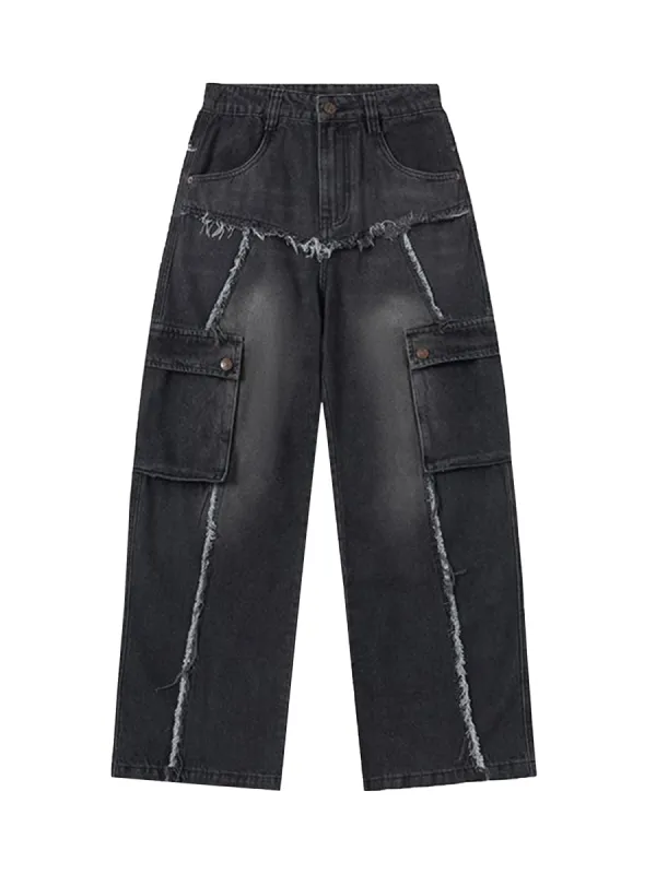 Thesupermade Multi-pocket Raw Edge Jeans sold by Thesupermade