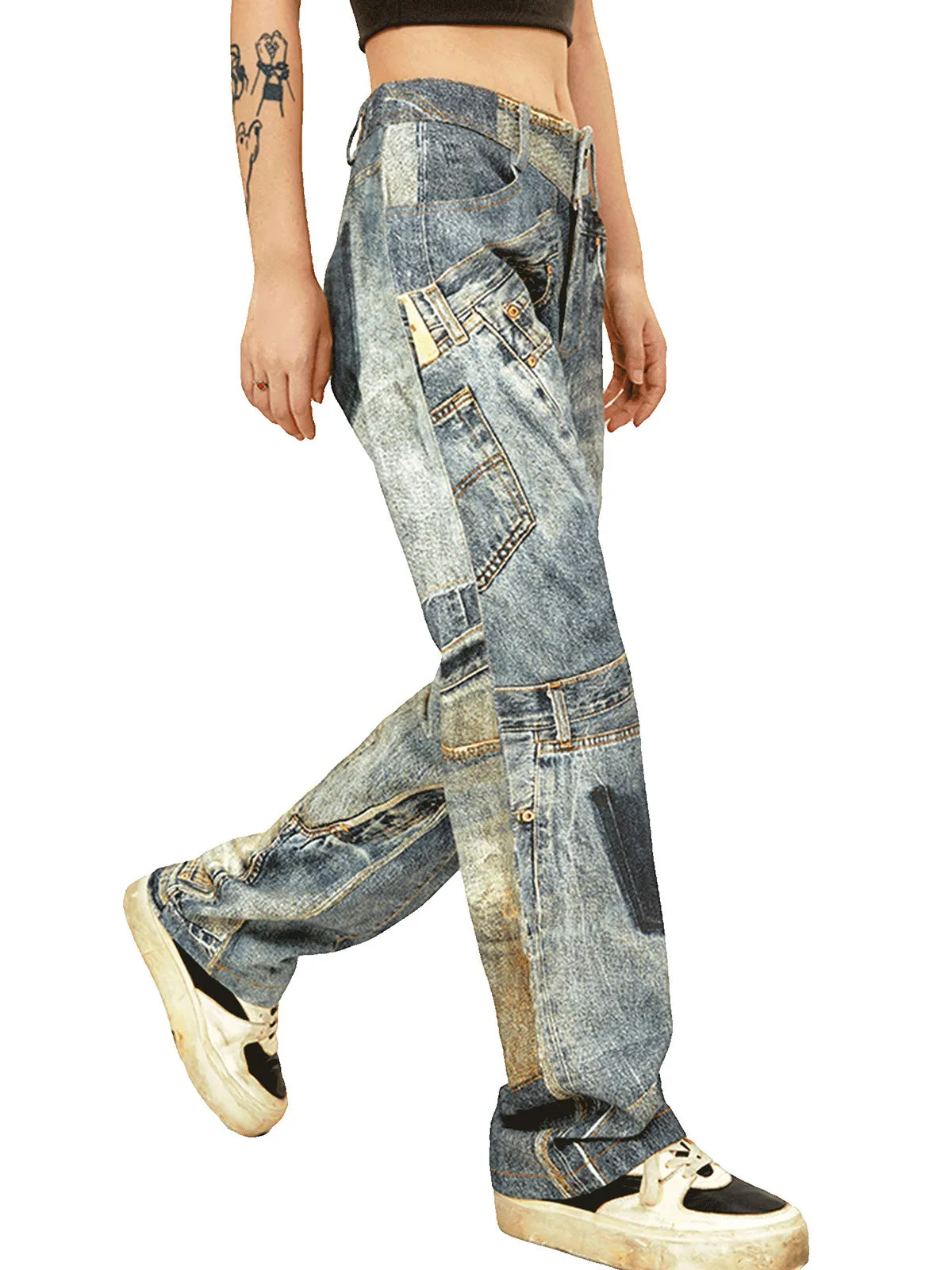 Thesupermade Street Hip-Hop Deconstructed Print Jeans sold by Thesupermade product image thumbnail 4