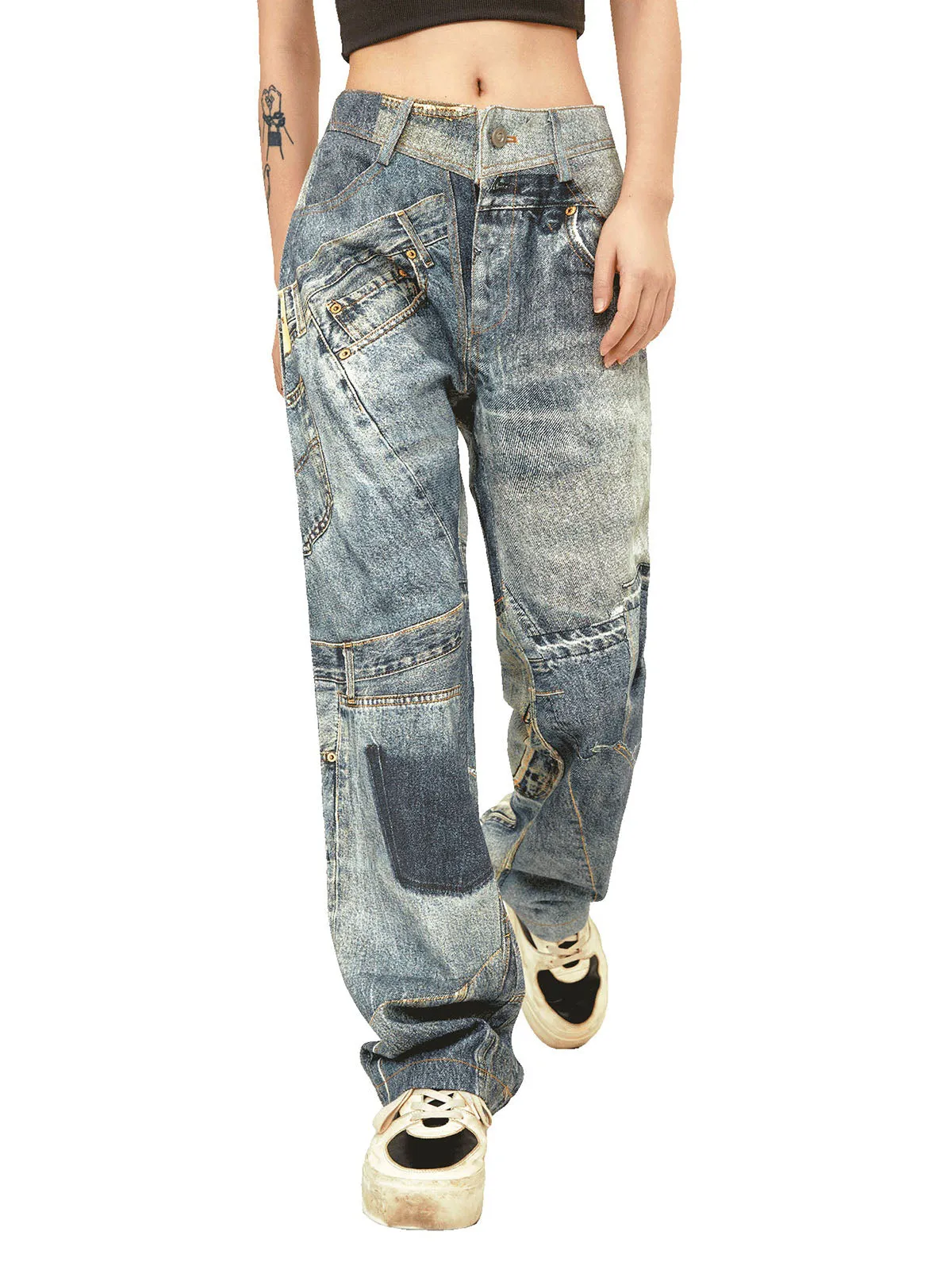 Thesupermade Street Hip-Hop Deconstructed Print Jeans sold by Thesupermade product image thumbnail 5