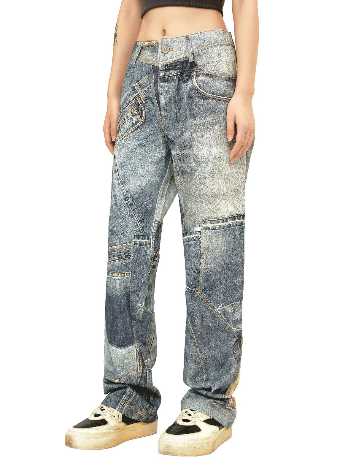 Thesupermade Street Hip-Hop Deconstructed Print Jeans sold by Thesupermade product image thumbnail 2