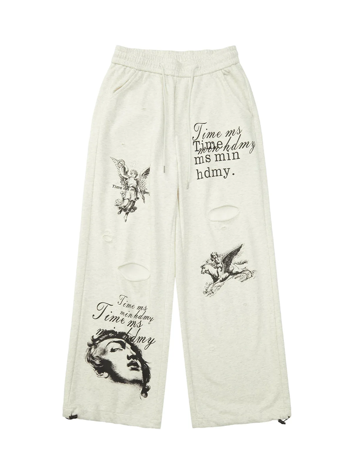 Thesupermade Cut Hole Angel Drawing Letter Pants sold by Thesupermade