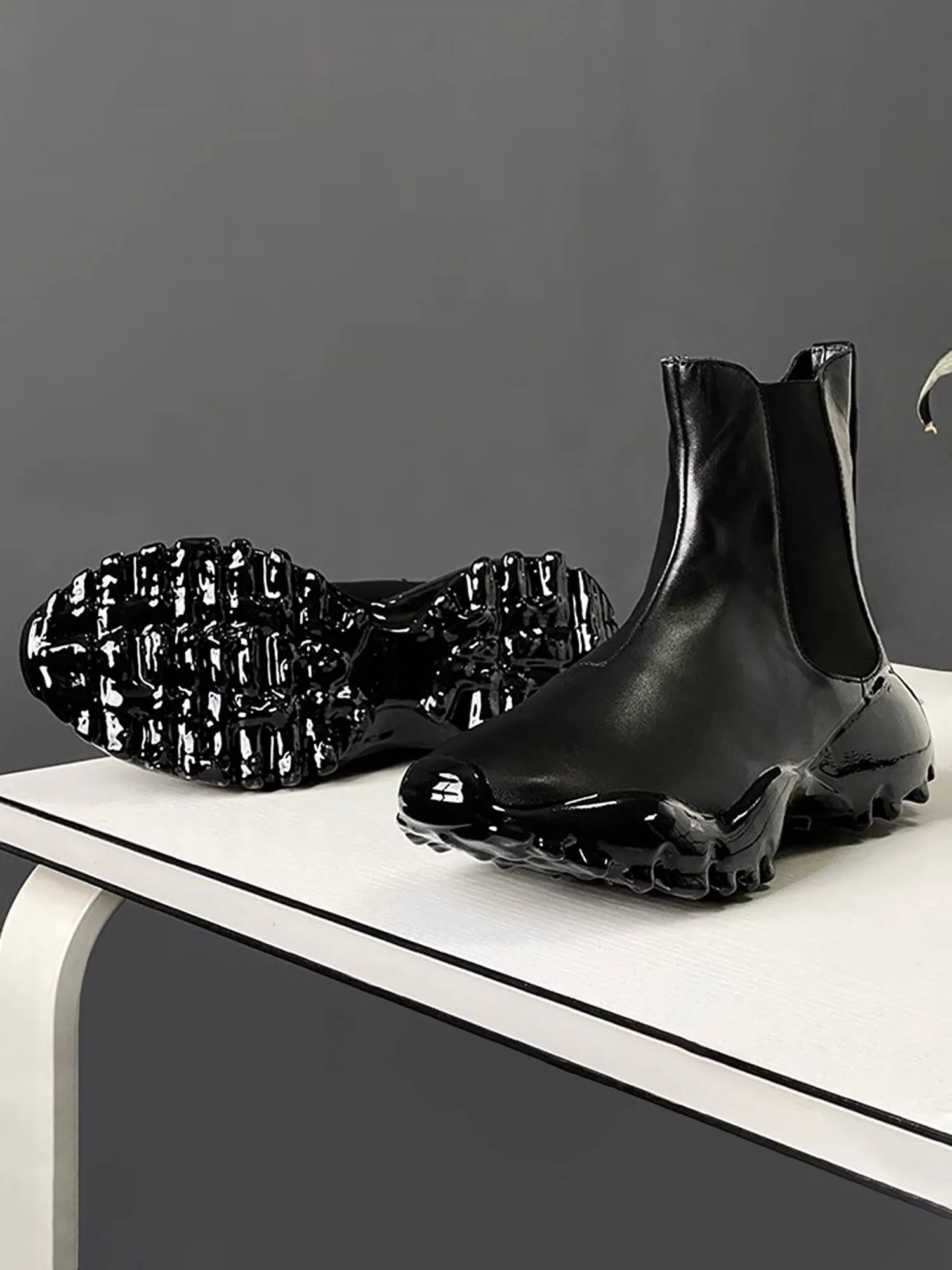 Glue Ankle Boots Melt-soled Dissolved Cowhide Chelsea Boots sold by Thesupermade product image thumbnail 2