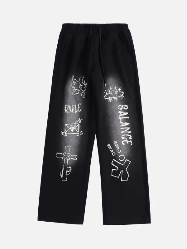 Thesupermade American Style Spray Painted Letters Washed Casual Sweatpants sold by Thesupermade