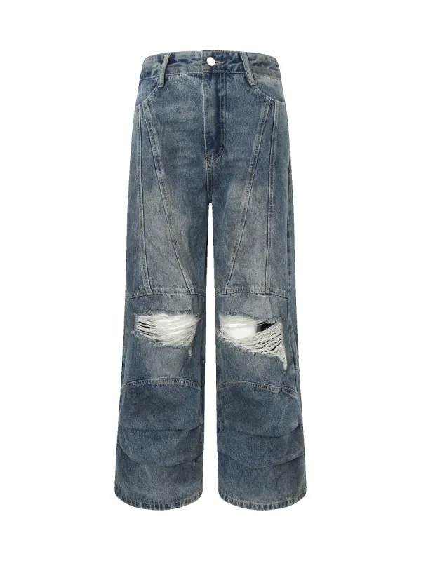 Thesupermade Street Hip-Hop Structured Ripped Washed Jeans sold by Thesupermade