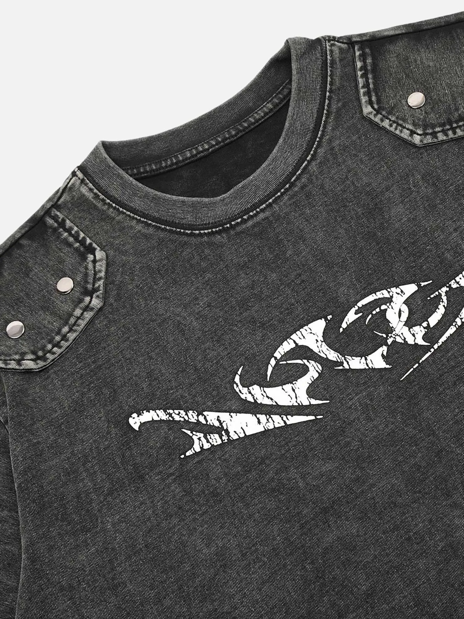 High Street Washed Distressed Sickle Print Patch T-shirt sold by Thesupermade product image thumbnail 3
