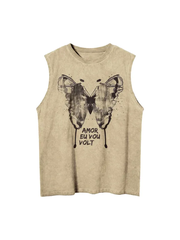Thesupermade Washed Distressed Butterfly Print Vest sold by Thesupermade