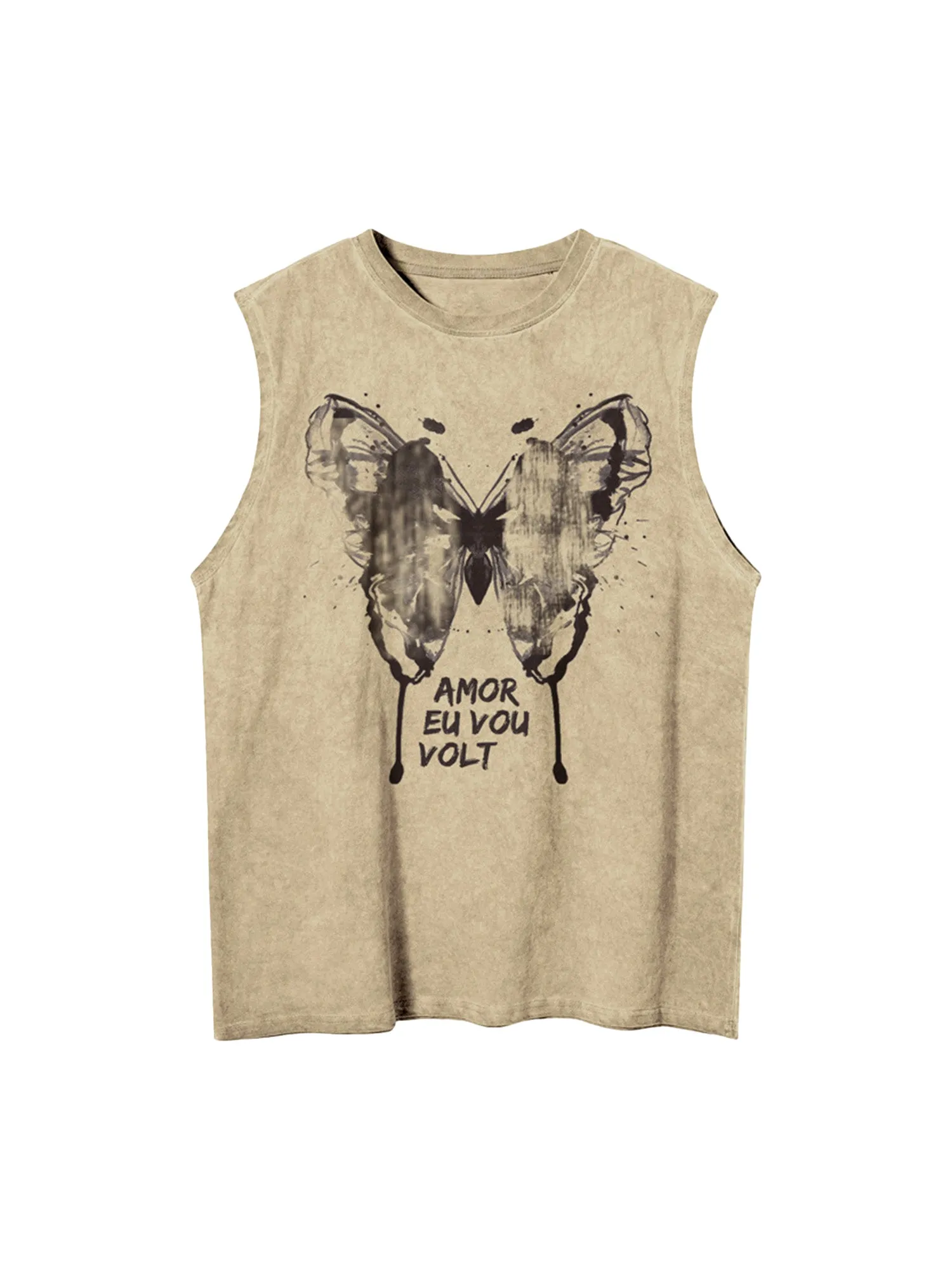 Thesupermade Washed Distressed Butterfly Print Vest sold by Thesupermade