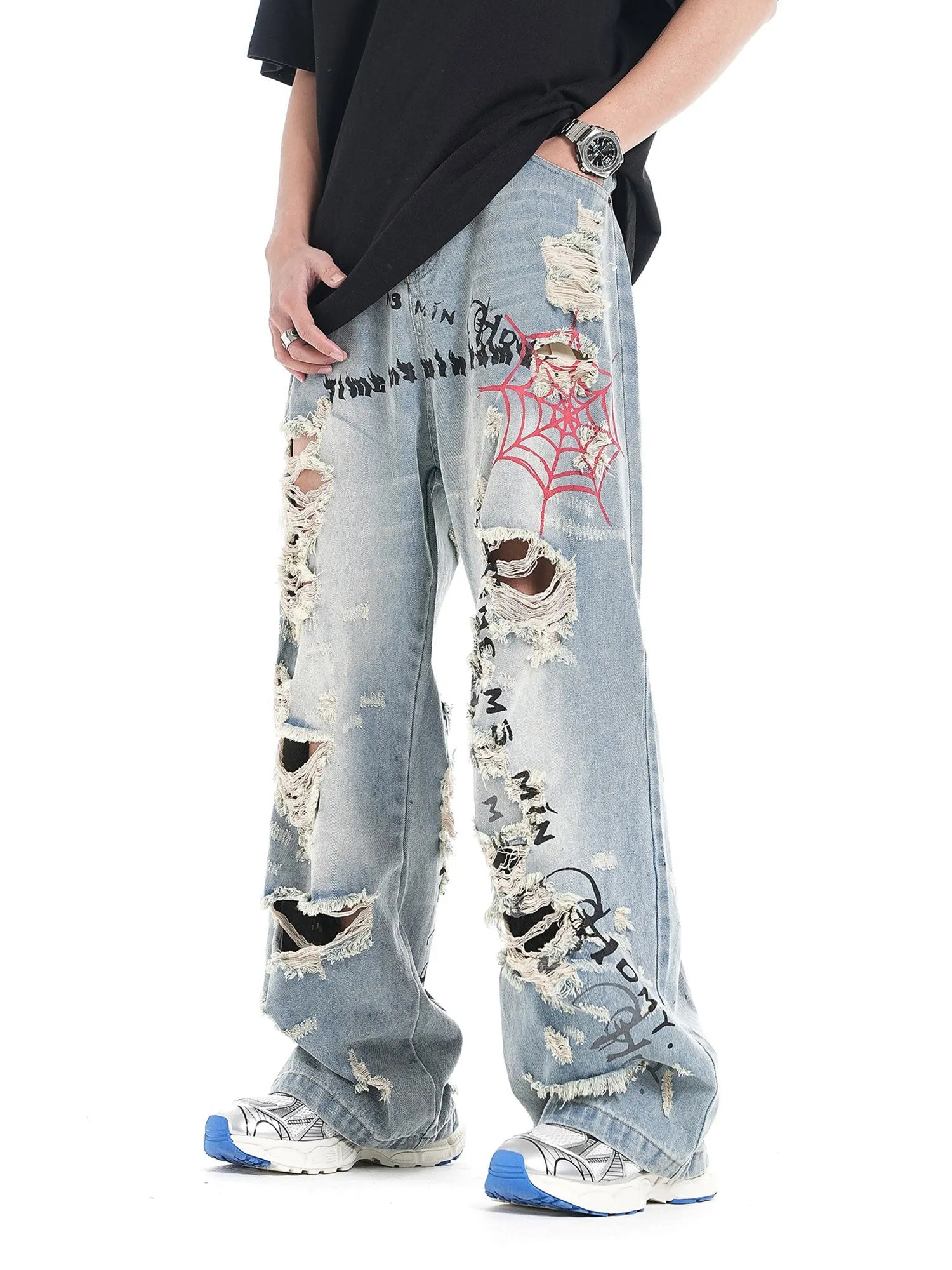 Personalized Cut Hand-printed Jeans sold by Thesupermade product image thumbnail 3