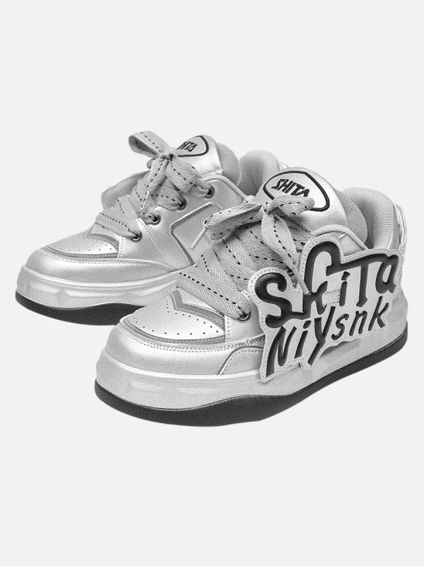 Thesupermade Trendy And Versatile Niche Silver Sneakers sold by Thesupermade