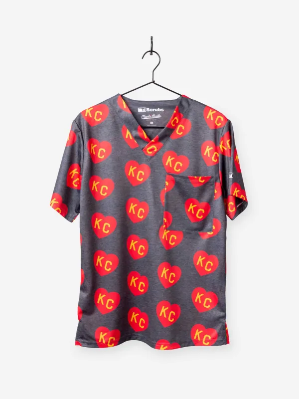 Men's "All-Over KC Heart" Scrub Top sold by TiScrubs