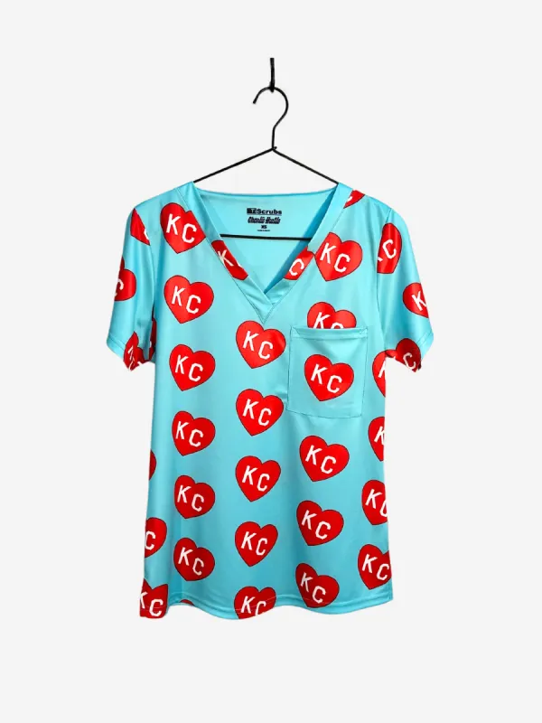 Women's "All-Over KC Heart" Scrub Top sold by TiScrubs