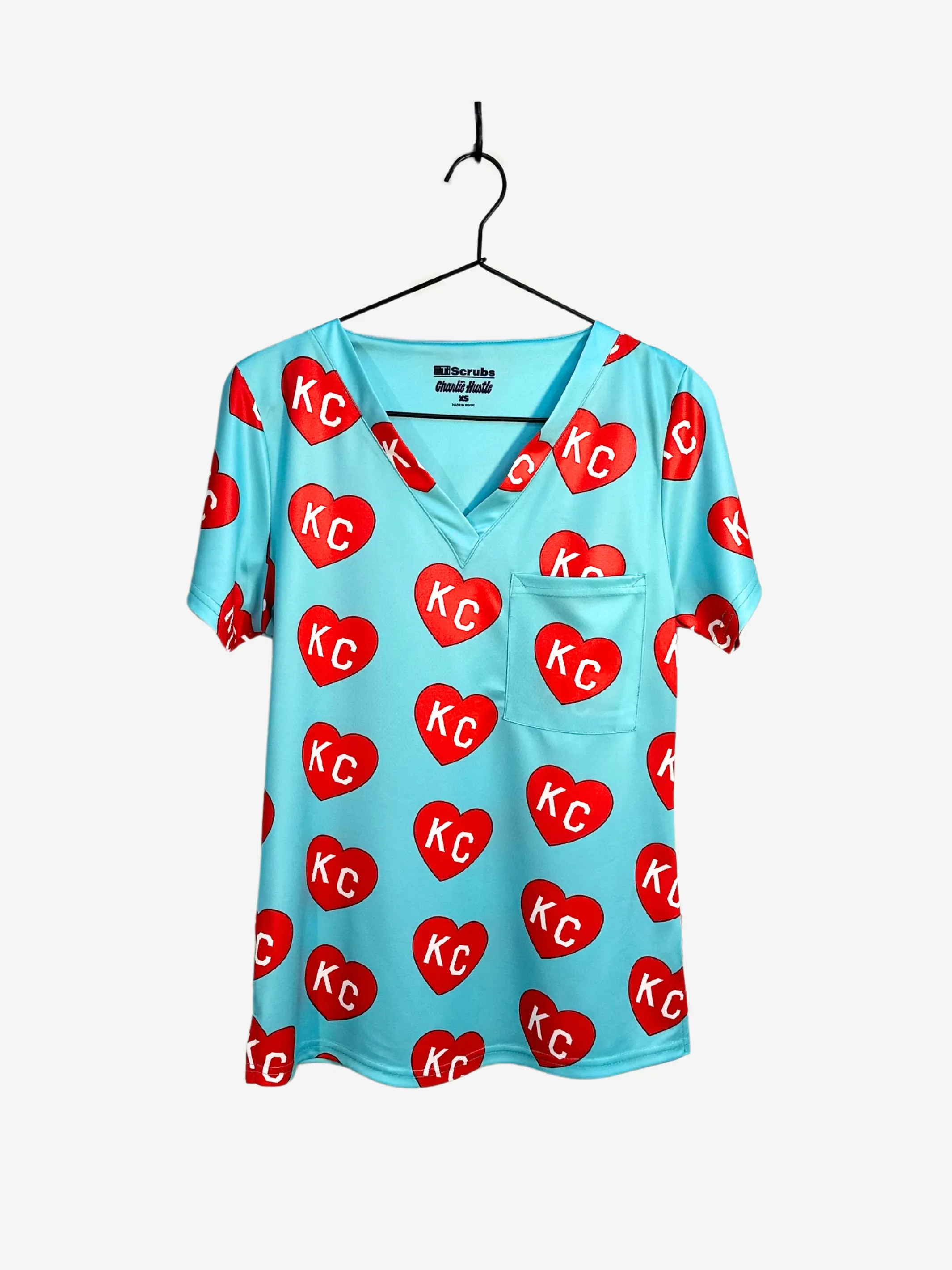 Women's "All-Over KC Heart" Scrub Top sold by TiScrubs