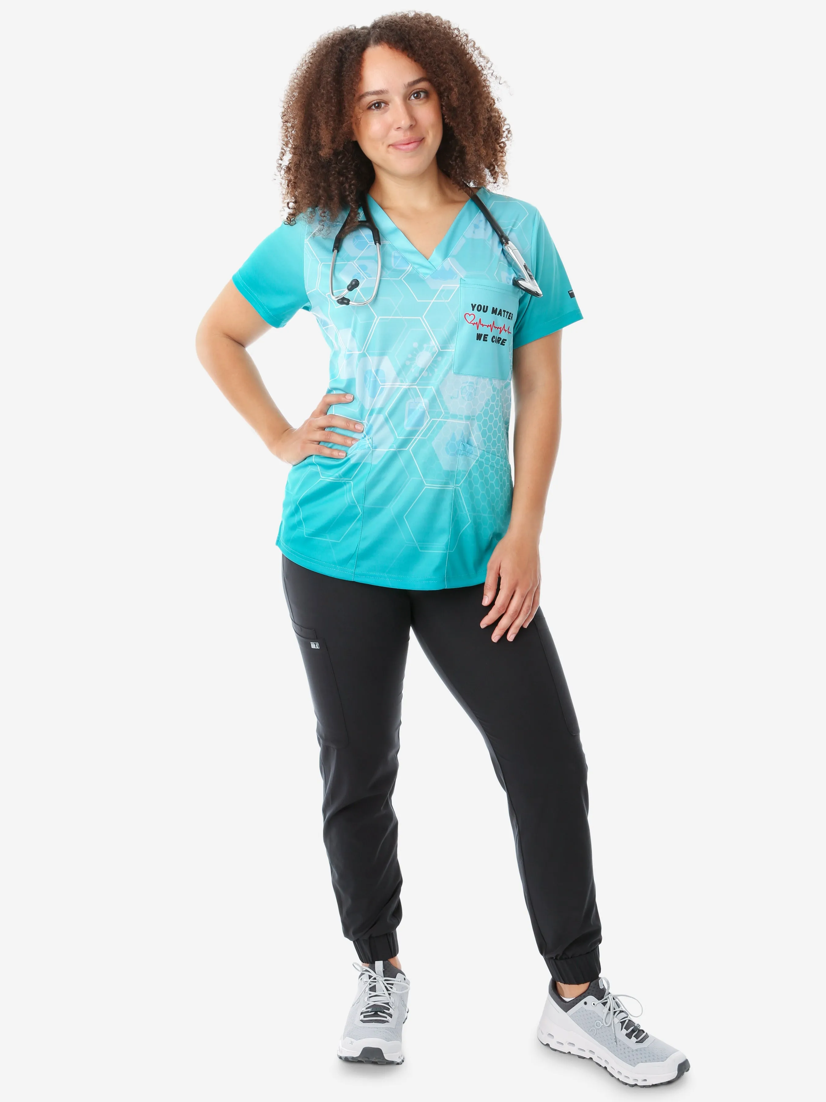 Women's "You Matter, We Care" Scrub Top sold by TiScrubs product image thumbnail 2