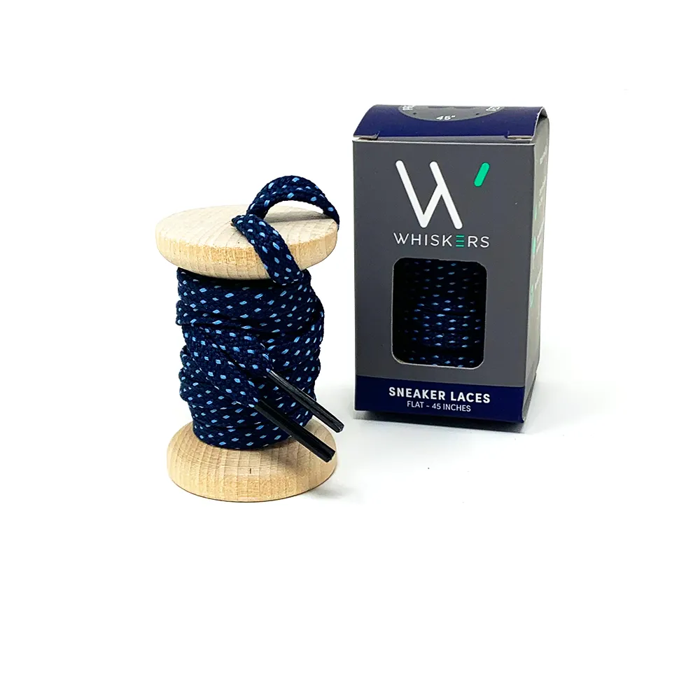 45" Navy & Light Blue Flat Ticked Sneaker Lace + Navy & Light Blue Banded Jacques Sock sold by Whiskers Laces product image thumbnail 3