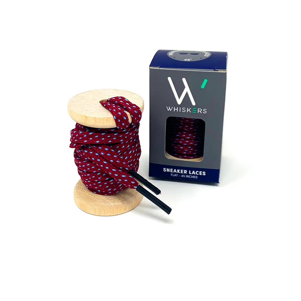 45" Garnet & Light Blue Flat Ticked Sneaker Lace + Garnet & Light Blue Banded Jacques Sock sold by Whiskers Laces product image thumbnail 3