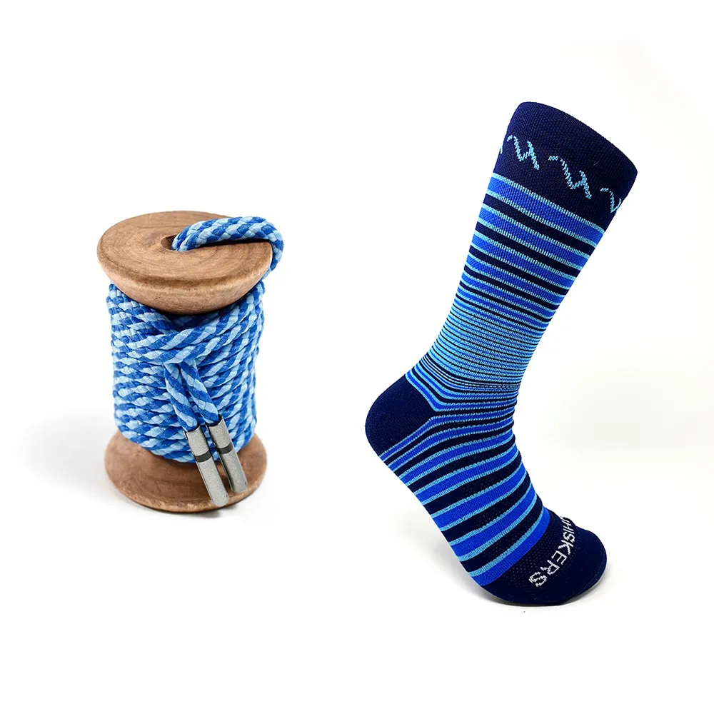 Blue & Light Blue Striped Dress Laces + Blue, Light Blue & Navy Striped Jacques Sock sold by Whiskers Laces product image thumbnail 2