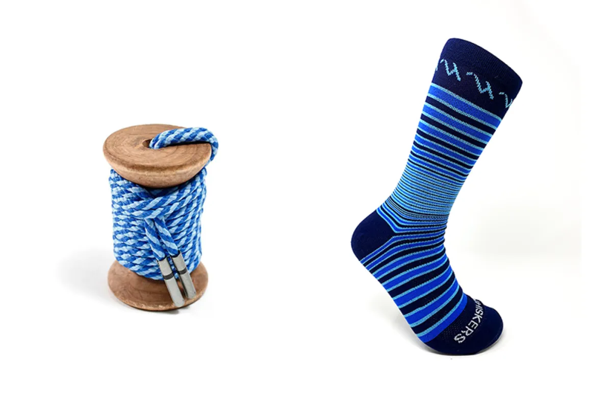 Blue & Light Blue Striped Dress Laces + Blue, Light Blue & Navy Striped Jacques Sock sold by Whiskers Laces