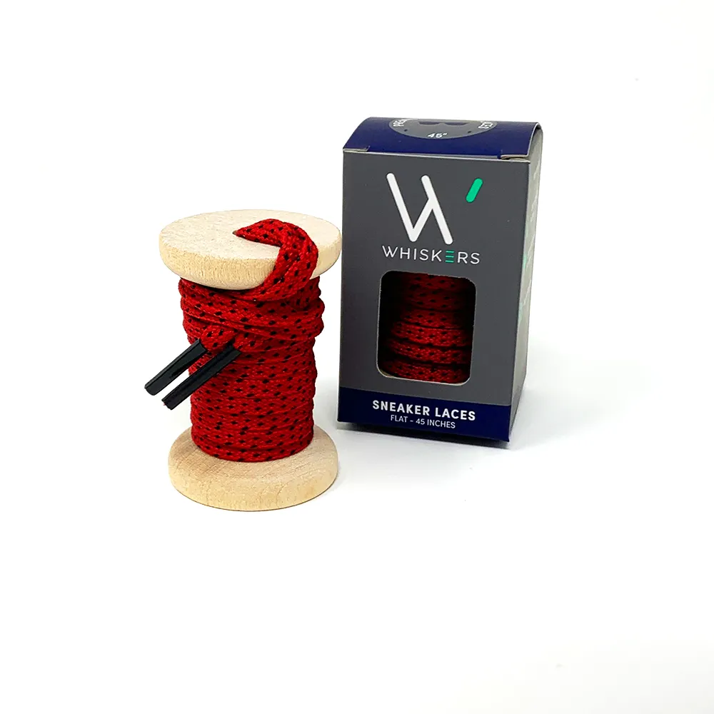 Red & Black Flat Ticked Sneaker Laces sold by Whiskers Laces product image thumbnail 2