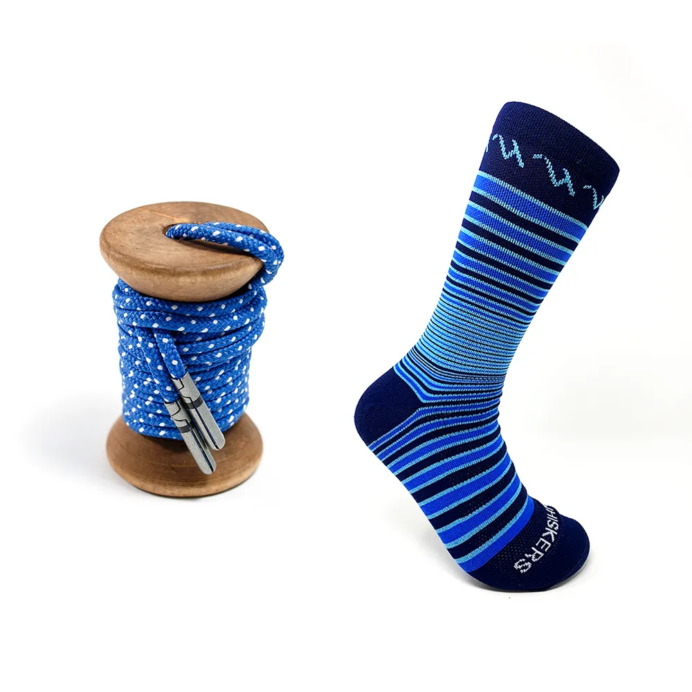 Blue & White Ticked Dress Laces + Blue, Light Blue & Navy Striped Jacques Sock sold by Whiskers Laces product image thumbnail 2