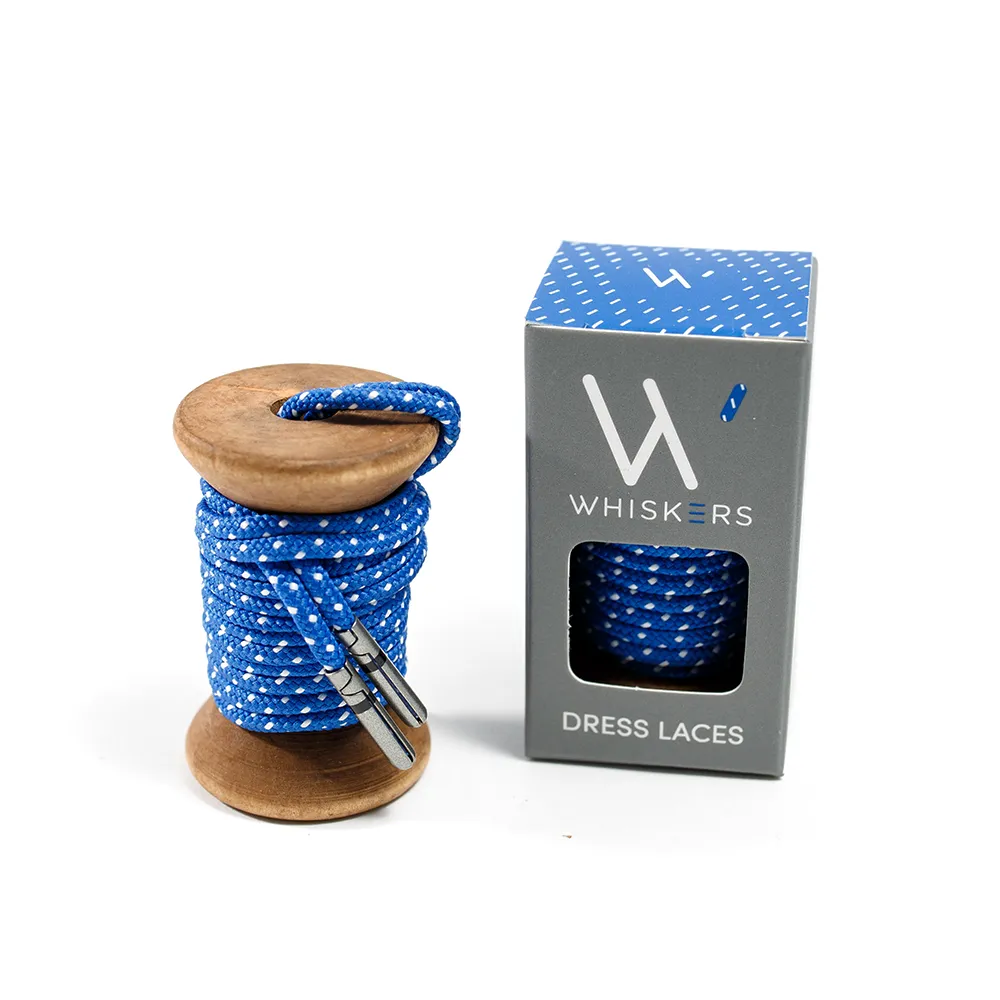 Blue & White Ticked Dress Laces + Blue, Light Blue & Navy Striped Jacques Sock sold by Whiskers Laces product image thumbnail 3