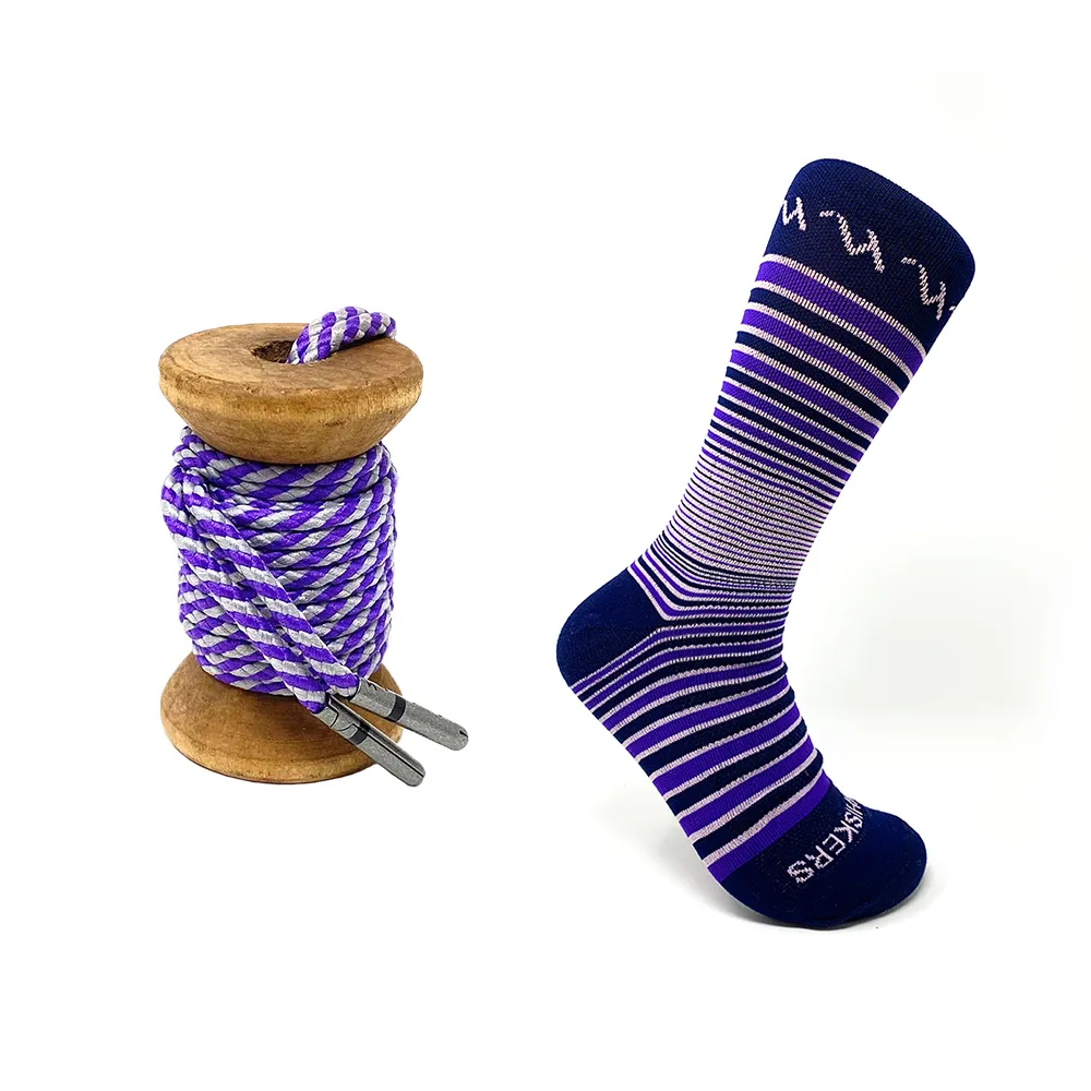 Purple & Gray Striped Dress Lace + Purple, Navy & Light Pink Striped Jacques Sock sold by Whiskers Laces product image thumbnail 2